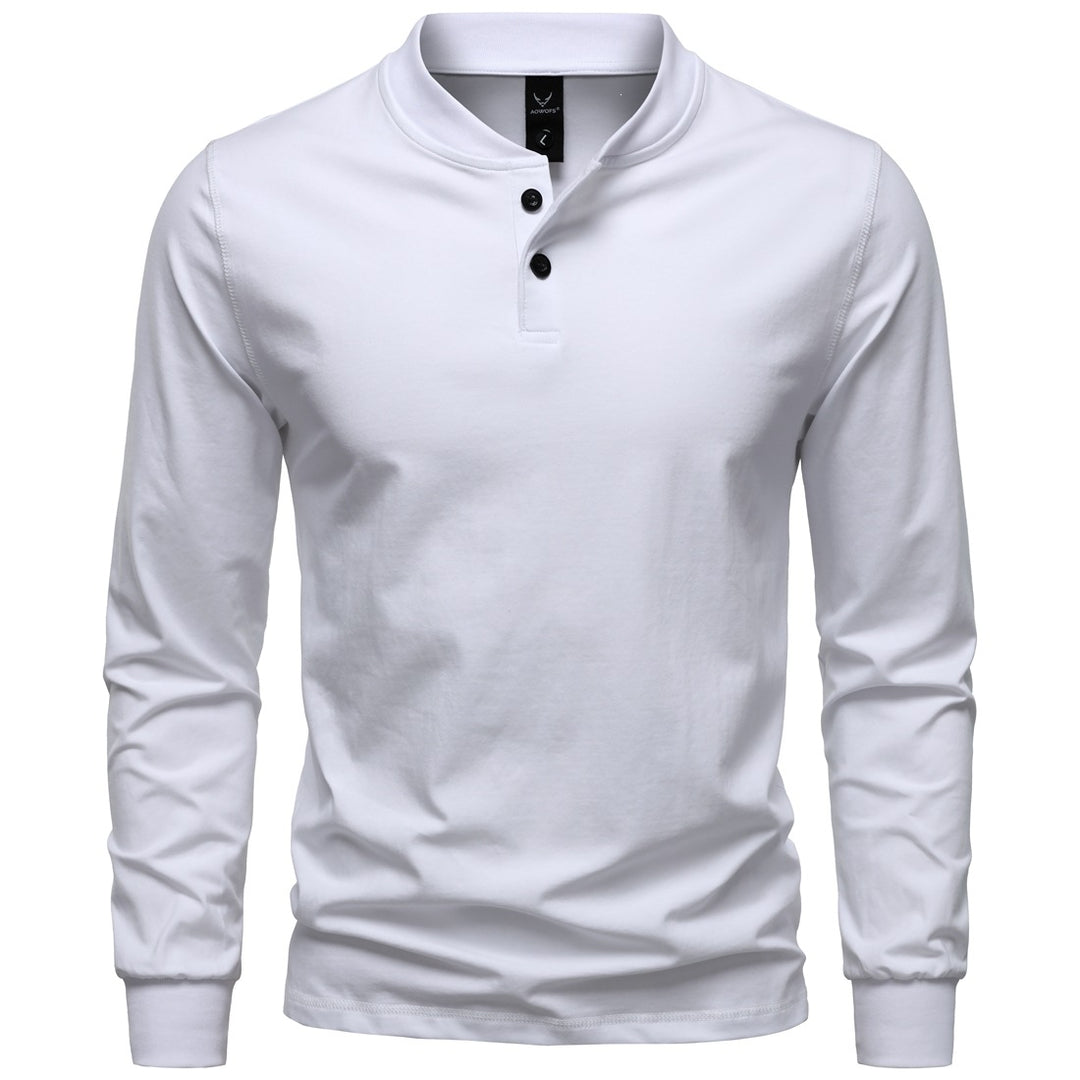 Herren Langarm-Henleyshirt mit Stehkragen und zweifacher Knopfleiste, Slim Fit, Baumwoll-Mix Drune