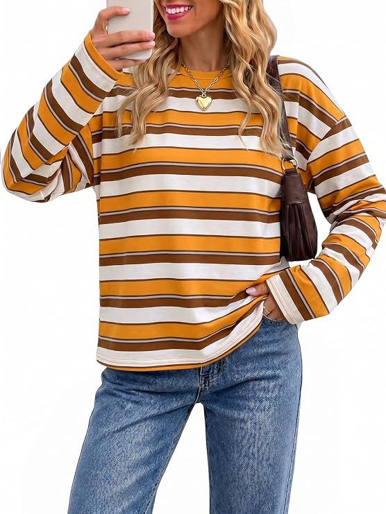 Damen gestreiftes Langarmshirt mit lässigem Schnitt und rundem Halsausschnitt