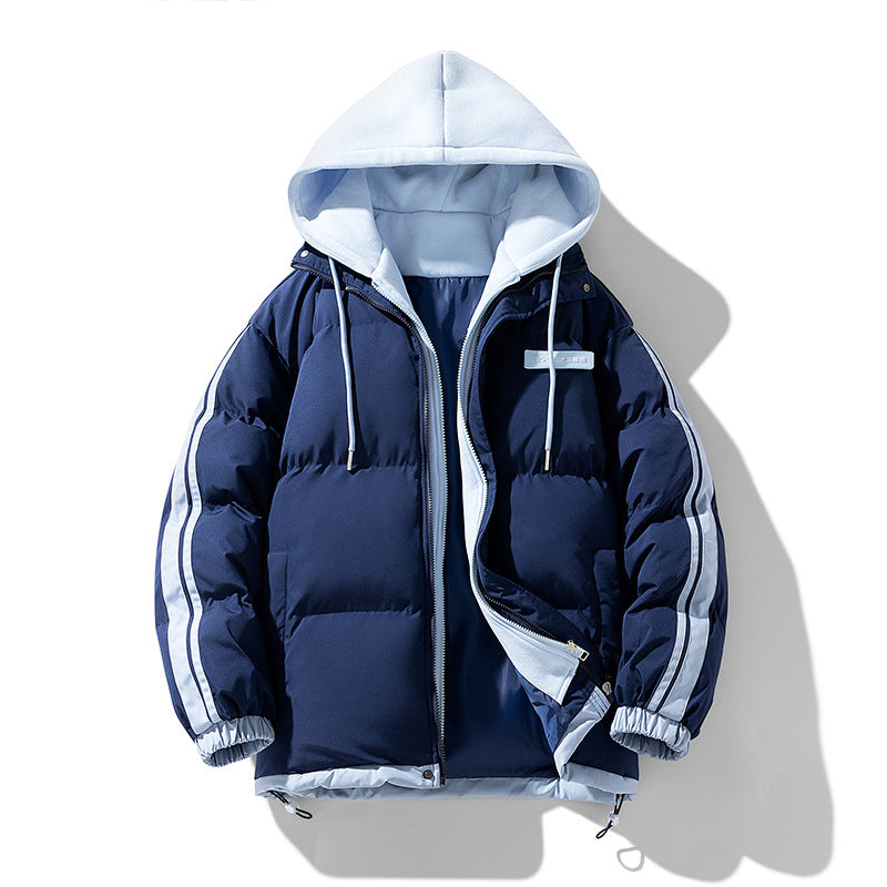 Herren wattierter Parka-Hybrid mit innenliegendem Hoodie, seitlichen Streifen und Zwei-Wege-Reißverschluss Drune