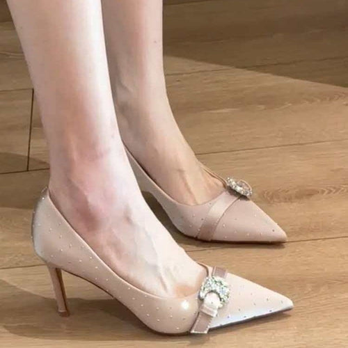 Damen Lack‑Pumps mit spitzer Zehenpartie, Strass‑Schnalle und mittelhohem Stiletto Drune