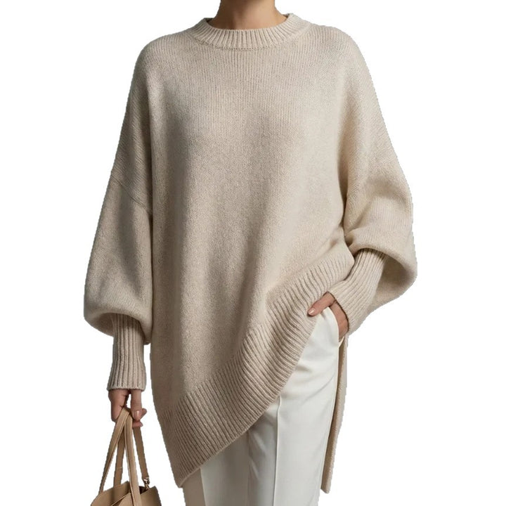 Damen Oversize Longline Feinstrick-Pullover mit Raglanärmeln und geripptem Saum Drune