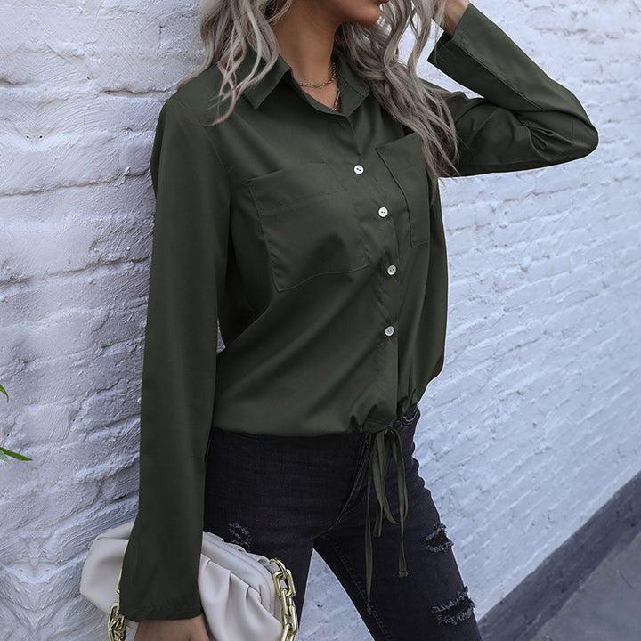 Damen Hemdbluse mit Kordelzug, Brusttaschen & lockerer Passform Drune