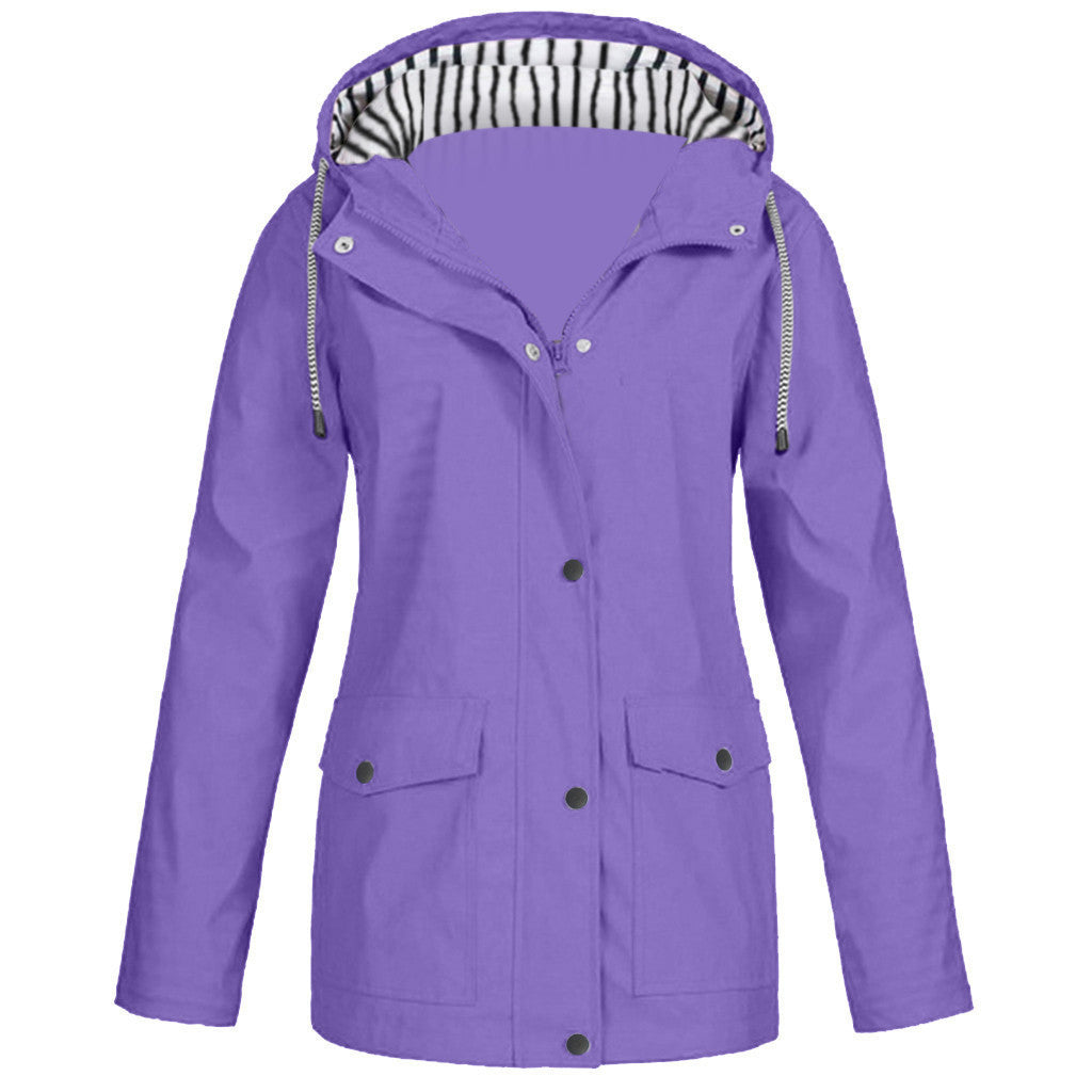 Damen nan wasserdichter Parka mit Kapuze, Kordelzug und aufgesetzten Taschen Drune