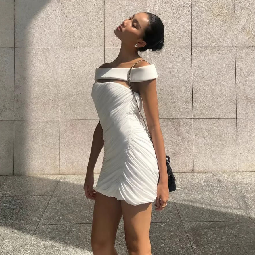 Damen Elegantes Minikleid mit schulterfreiem Design und raffinierten Drapé-Elementen Drune