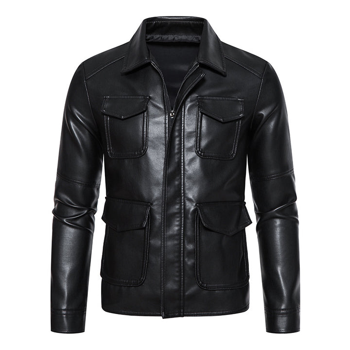Herren Field-Jacke in glatter Lederoptik mit Pattentaschen und schlanker Passform Drune