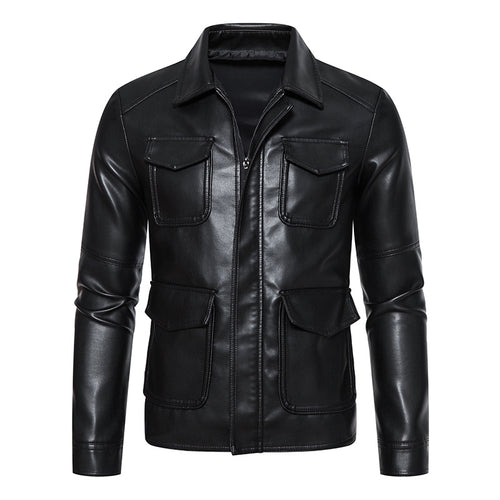Herren Field-Jacke in glatter Lederoptik mit Pattentaschen und schlanker Passform Drune