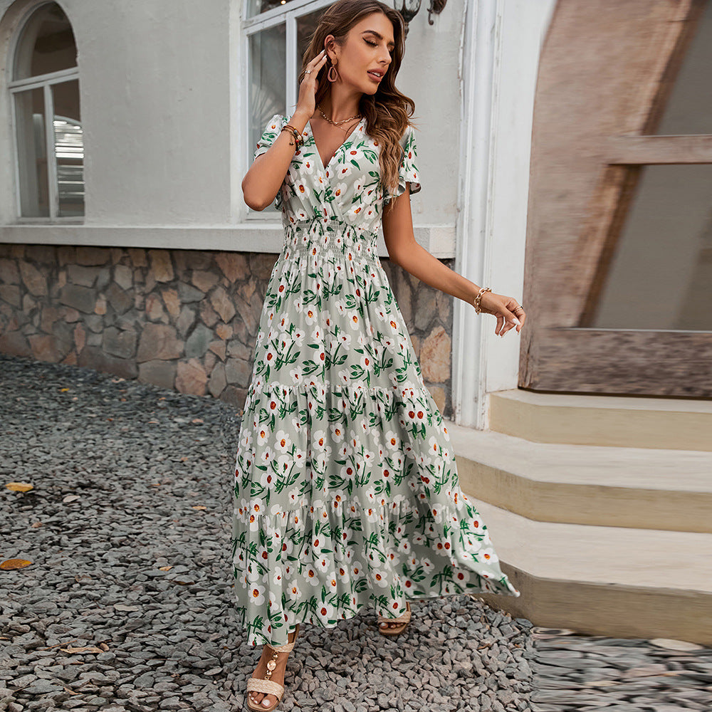 Damen Maxikleid mit floralem Design und rüschendetails Drune
