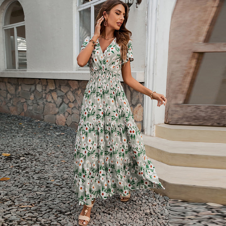 Damen Maxikleid mit floralem Design und rüschendetails Drune