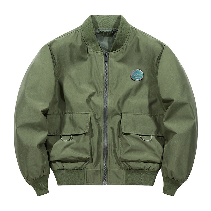 Men's  short-length military-inspired zip bomber jacket with dual flap cargo pockets and D-ring accents Drune