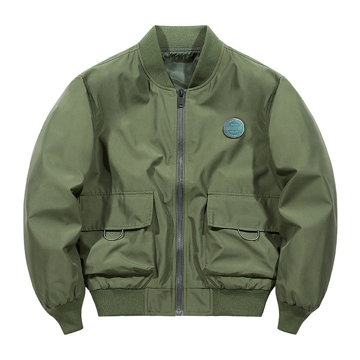 Men's  short-length military-inspired zip bomber jacket with dual flap cargo pockets and D-ring accents Drune