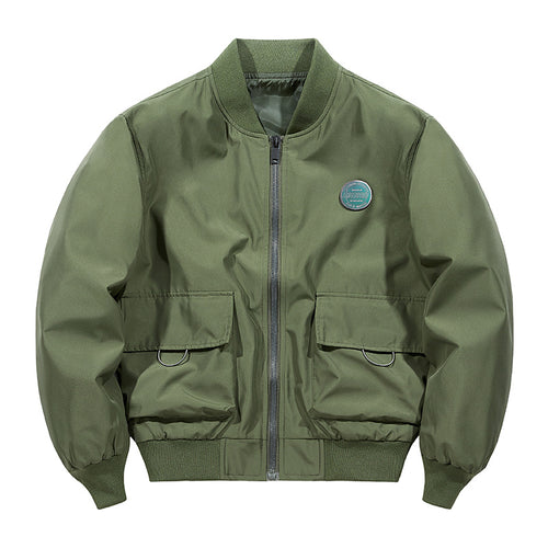 Men's  short-length military-inspired zip bomber jacket with dual flap cargo pockets and D-ring accents Drune