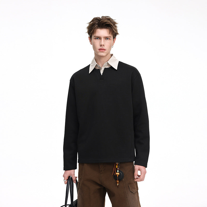 Herren Strukturierter Waffel‑Thermo‑Pullover mit V‑Einsatz und weiter Passform Drune
