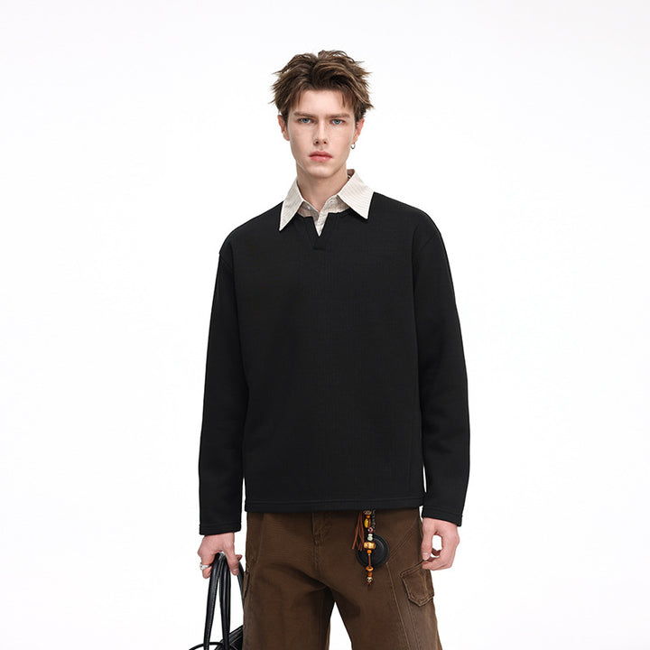 Herren Strukturierter Waffel‑Thermo‑Pullover mit V‑Einsatz und weiter Passform Drune