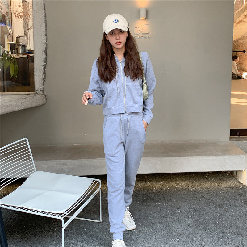 Damen sportliches Komplett-Set mit lässiger Kapuzenjacke und bequemen Jogginghosen Drune