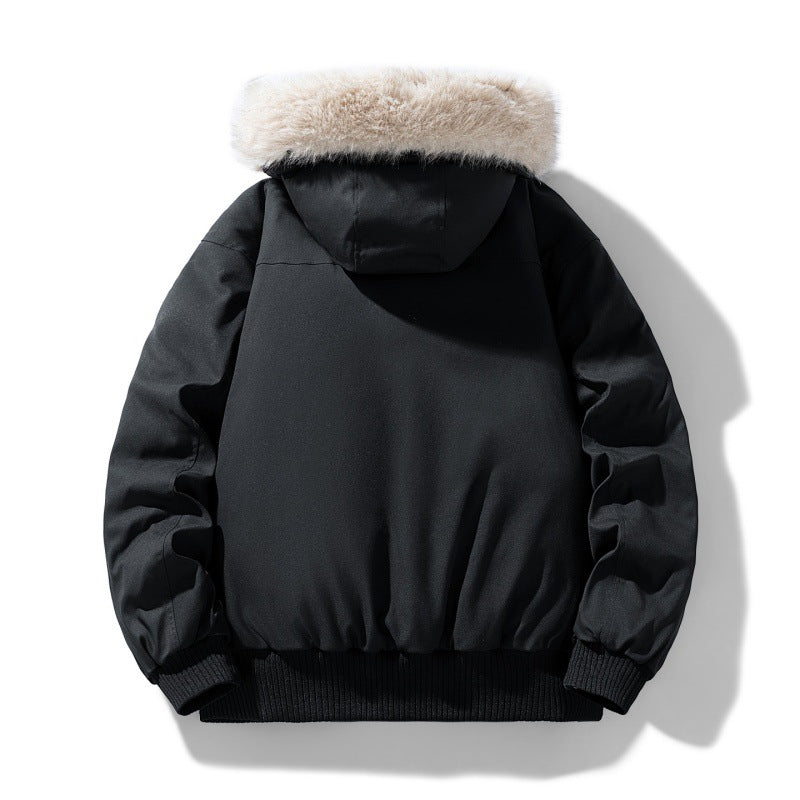 Herren wattierte Winterjacke mit Kapuze und abnehmbarem Kunstfellkragen Drune