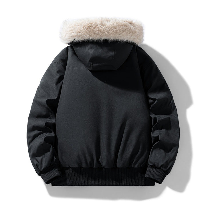 Herren wattierte Winterjacke mit Kapuze und abnehmbarem Kunstfellkragen Drune