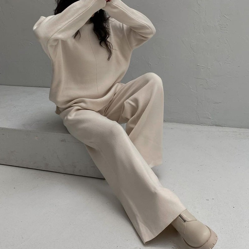 Damen lässiges Strickensemble mit weitem Schnitt und hohem Kragen Drune