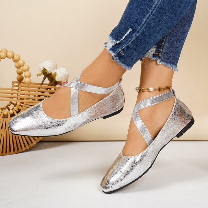 Damen Elegante und bequeme Ballerinas mit überkreuzten Riemen Drune