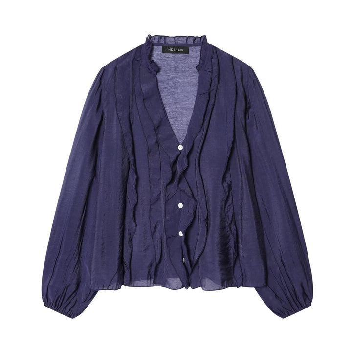 Damen Leichte Chiffon-Bluse mit Volantknopfleiste und Ballonärmeln Drune