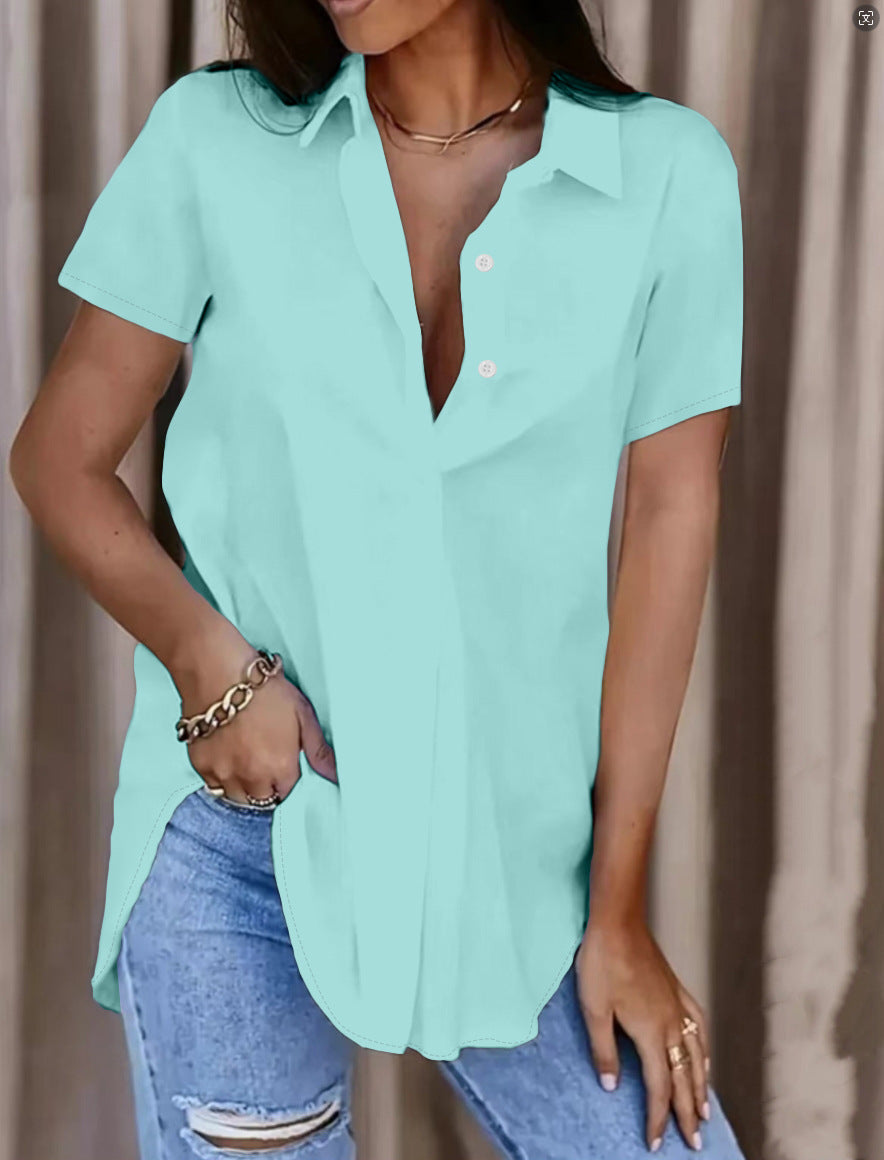 Damen Oversized Hemdbluse aus leichtem Baumwollmix mit modischem V-Ausschnitt Drune