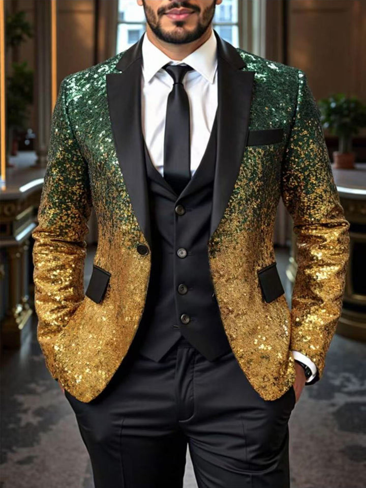 Herren Pailletten‑Sakko mit Satin‑Schalkragen und tailliertem Schnitt Drune