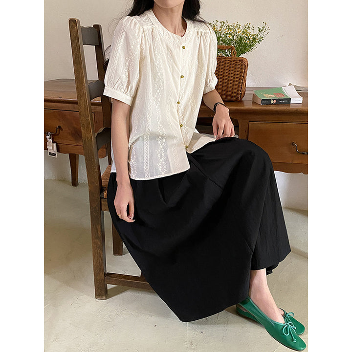 Damen Verspielt designte Bluse mit Knopfdetails Drune