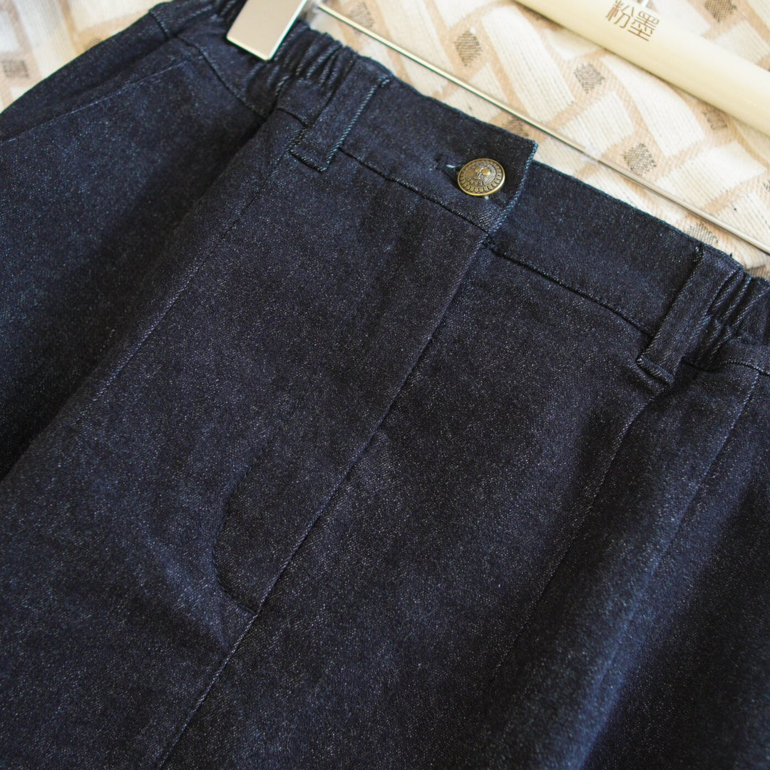 Damen Jeans-Midirock mit elastischem Bund Drune