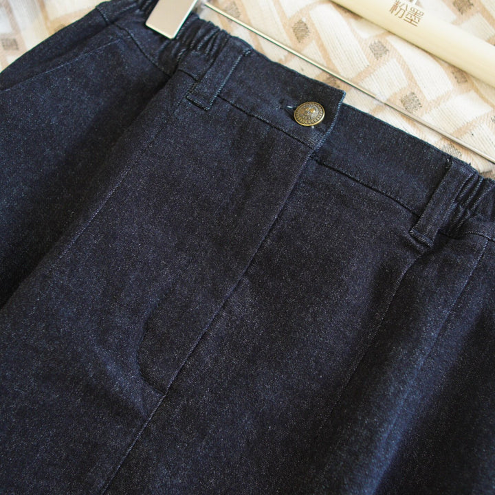 Damen Jeans-Midirock mit elastischem Bund Drune