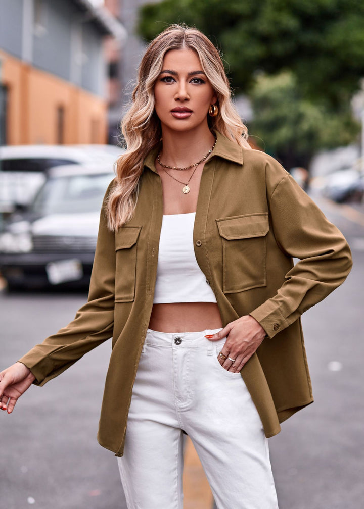 Damen Casual Hemdbluse mit praktischen Brusttaschen und lässigem Schnitt Drune