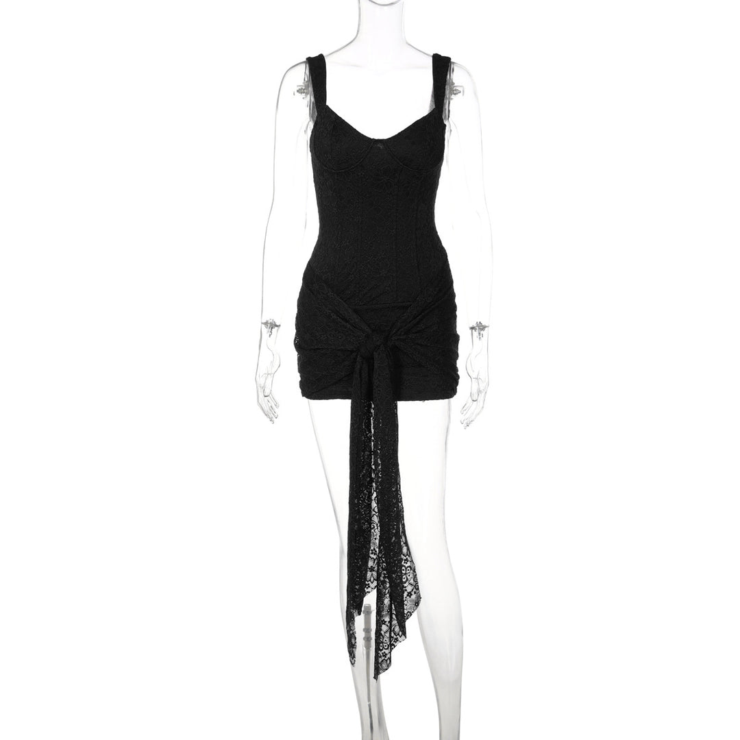 Damen Elegantes Kleid mit Spitzenverzierungen und Raffungsdetails Drune