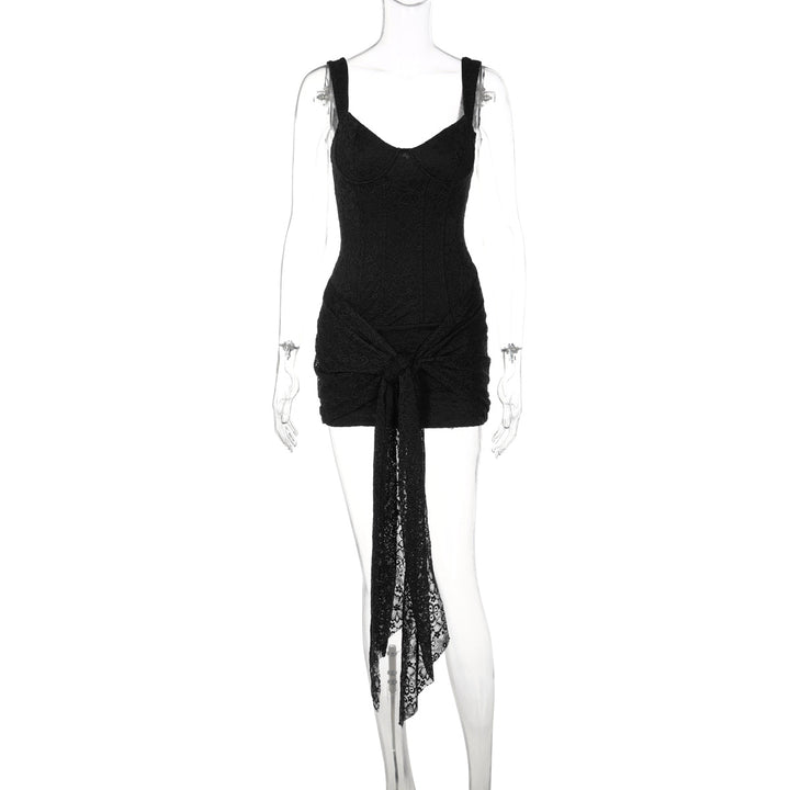 Damen Elegantes Kleid mit Spitzenverzierungen und Raffungsdetails Drune