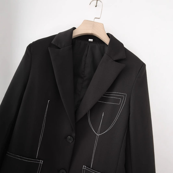 Damen nan einreihiger Blazer mit Reverskragen, Kontraststeppungen und aufgesetzten Taschen Drune
