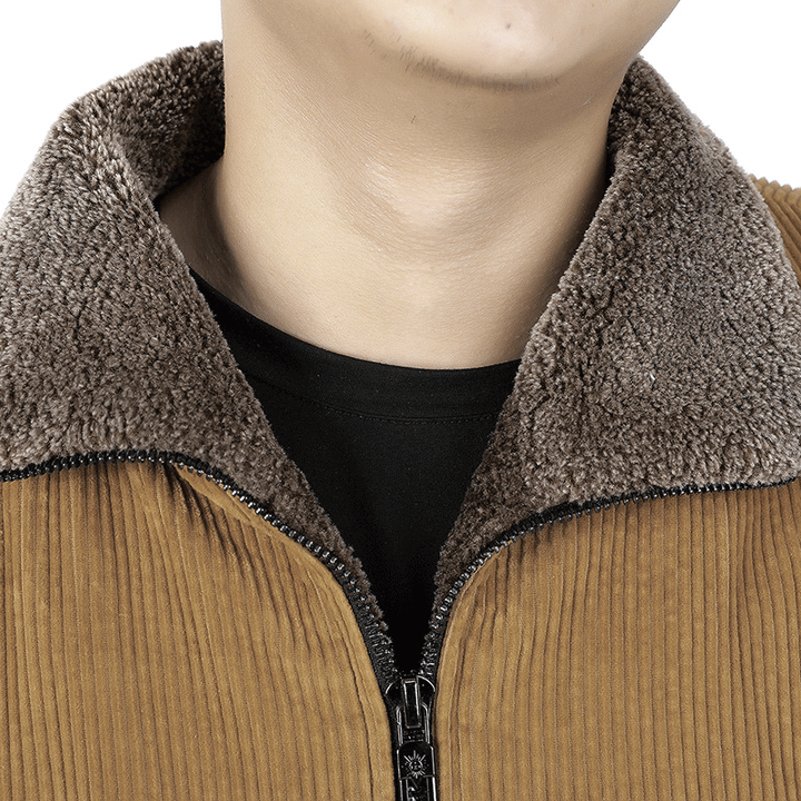 Herren Kurz geschnittene Cord‑Bomberjacke mit Teddykragen und Rippbündchen Drune