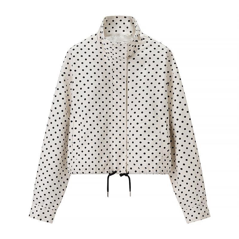 Damen Zweiteiliges Gepunktetes Blazer- und Shorts-Set mit Volumenärmeln und hoher Taille Drune