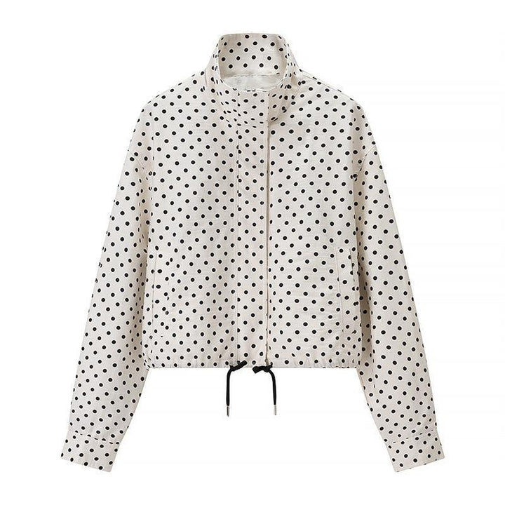 Damen Zweiteiliges Gepunktetes Blazer- und Shorts-Set mit Volumenärmeln und hoher Taille Drune