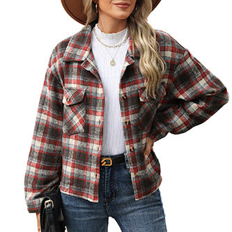 Damen Karierte Flanell Hemdjacke mit lässigem Schnitt und praktischen Taschen Drune