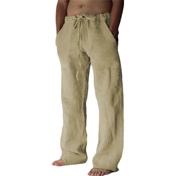 Herren Leinenhose mit weitem Schnitt Kordelzug und Seitentaschen Drune