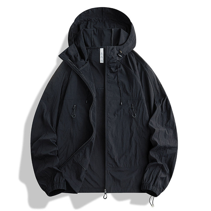 Herren Ultraleichte Kapuzen‑Windjacke mit Packfunktion, Meshfutter & Reißverschlusstaschen Drune
