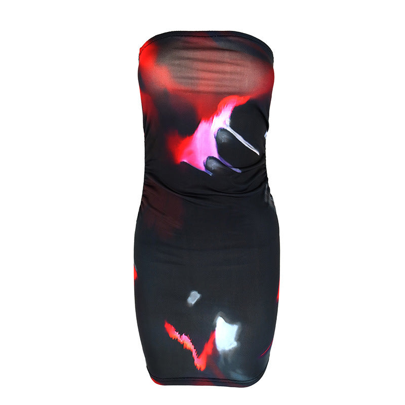 Damen ärmelloses Minikleid mit Raffung und modernem Muster Drune