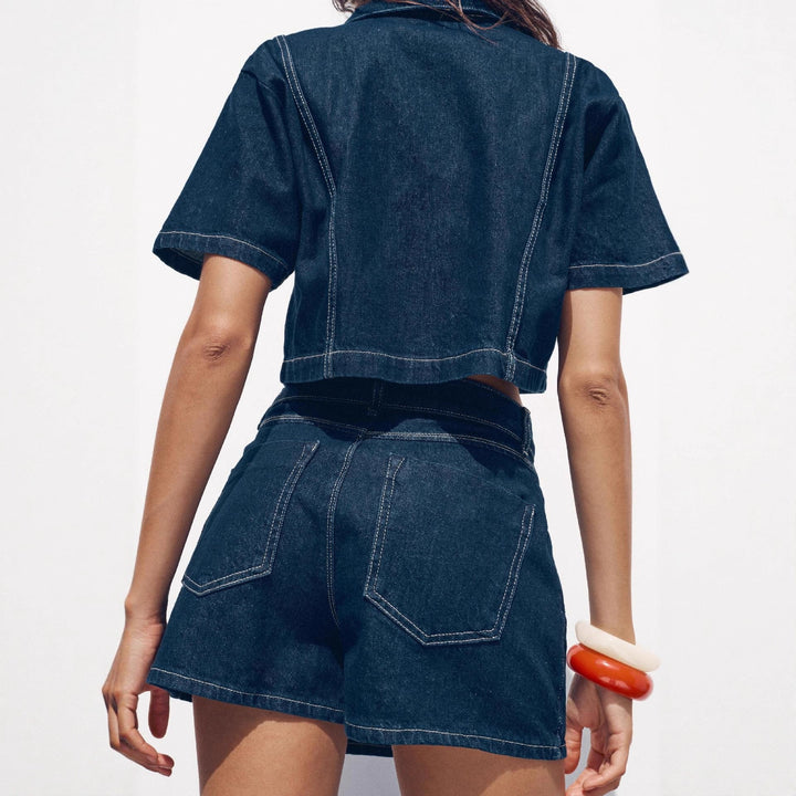 Damen Denim-Crop-Jacke mit praktischen Taschen und modernem Design Drune