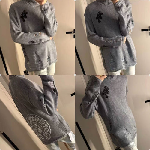 Damen Modischer Grobstrickpullover mit Rollkragen und distressed Design Drune