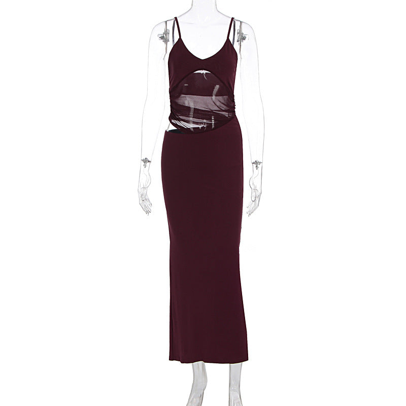 Damen elegantes bodenlanges Wickelkleid mit feinen Trägern und figurformendem Design Drune