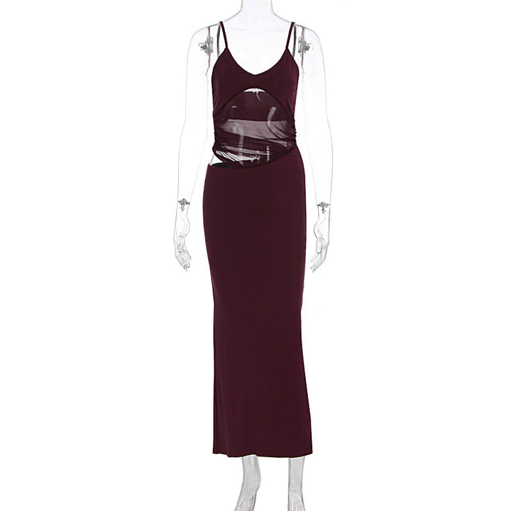 Damen elegantes bodenlanges Wickelkleid mit feinen Trägern und figurformendem Design Drune