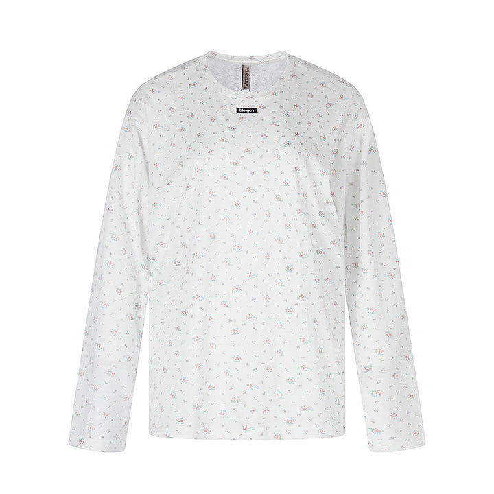Damen Langarmshirt mit zartem Blumenprint und Rundhalsausschnitt Drune