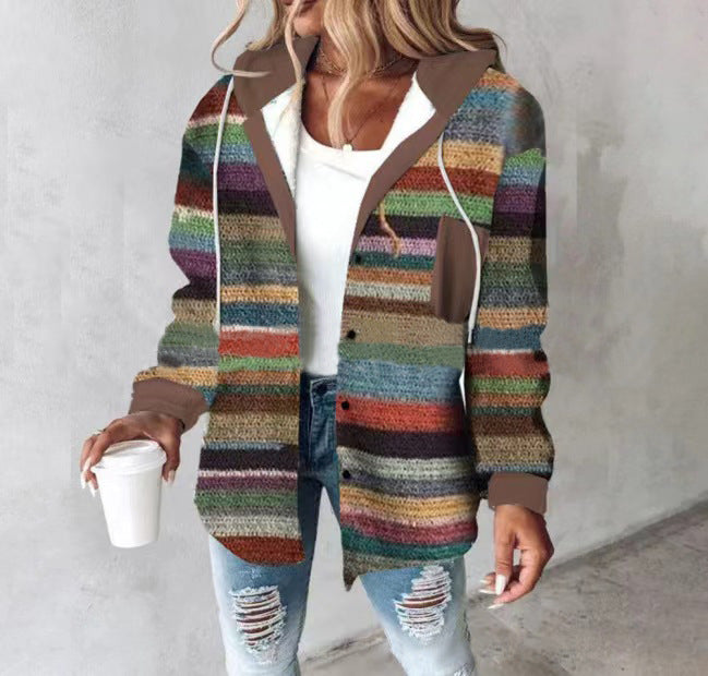 Damen Kapuzencardigan mit Streifen und Druckknopfblende Drune
