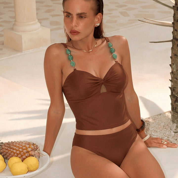 Damen Crop-Top Bikini mit dekorativen Trägerdetails Drune