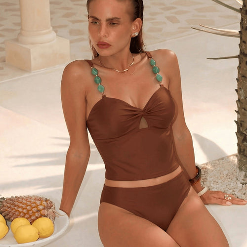 Damen Crop-Top Bikini mit dekorativen Trägerdetails Drune