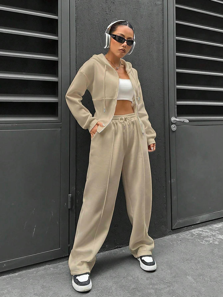 Damen Zip-Hoodie und weite Sweatpants Set mit taillierter Nahtführung Drune