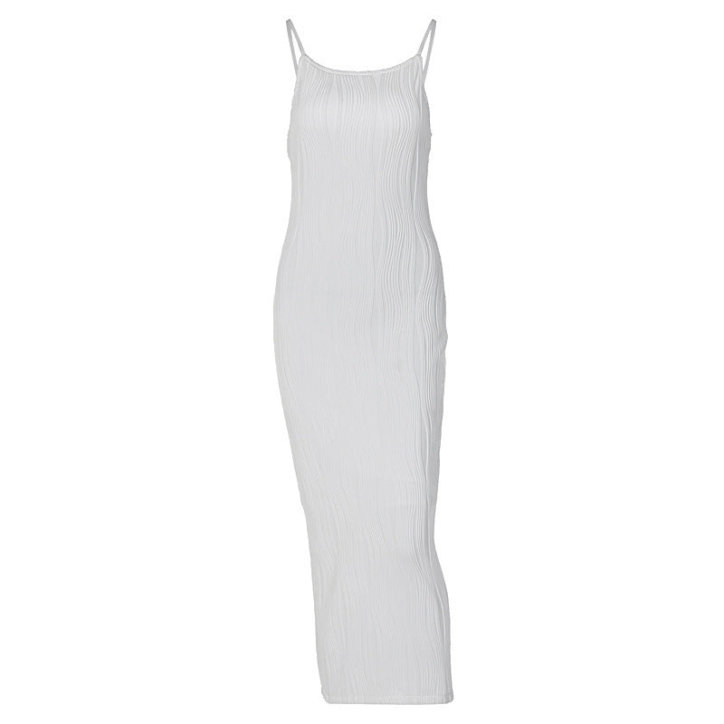 Damen Maxikleid im eleganten Wellenmuster mit Spaghettiträgern Drune