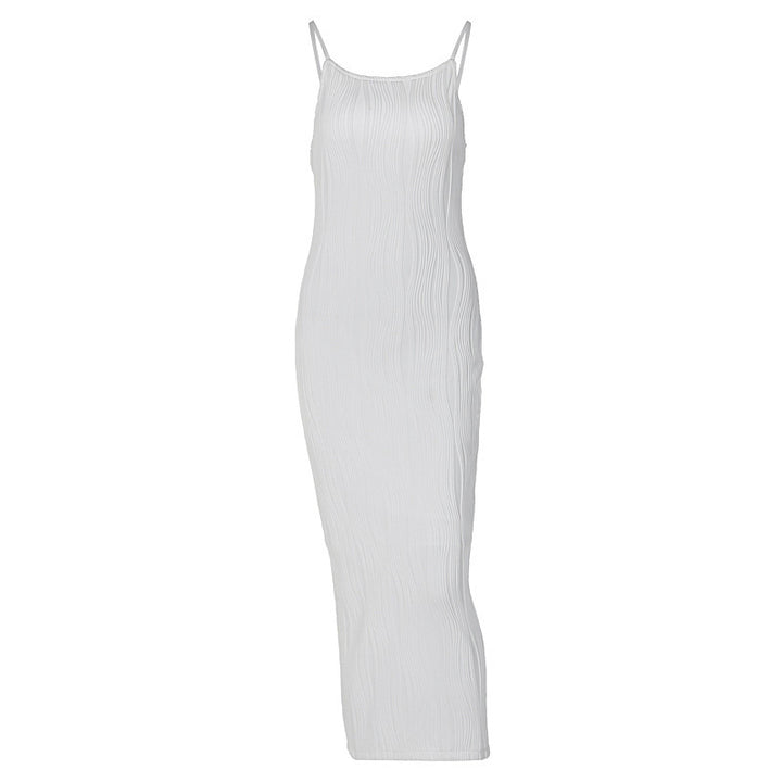 Damen Maxikleid im eleganten Wellenmuster mit Spaghettiträgern Drune